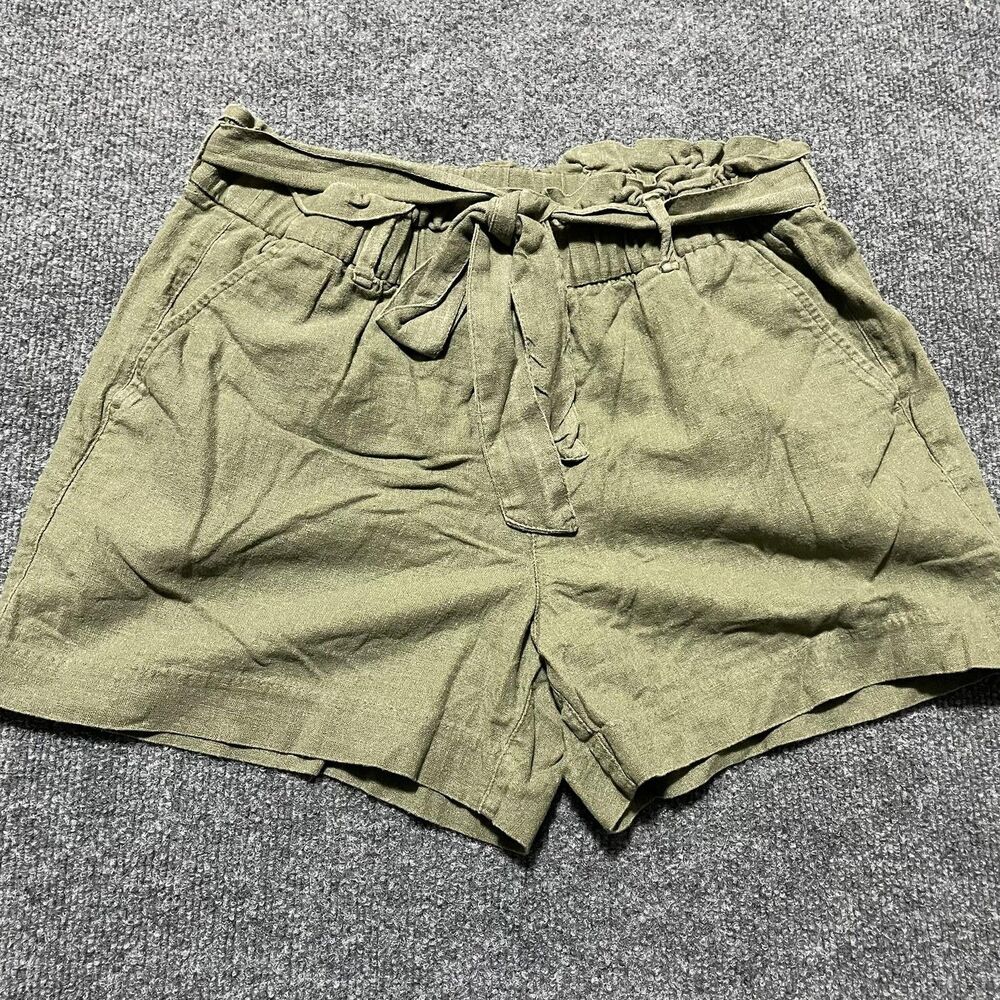 Old Navy Shorts Womens 4 Green High Rise Paper Bag Waist Tie Belt Casual Summer
